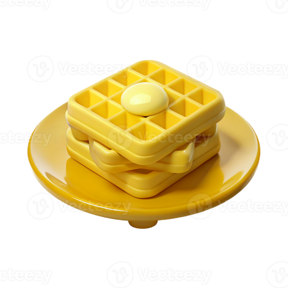 3D Rendered Stack of Buttery Waffles on a Plate png