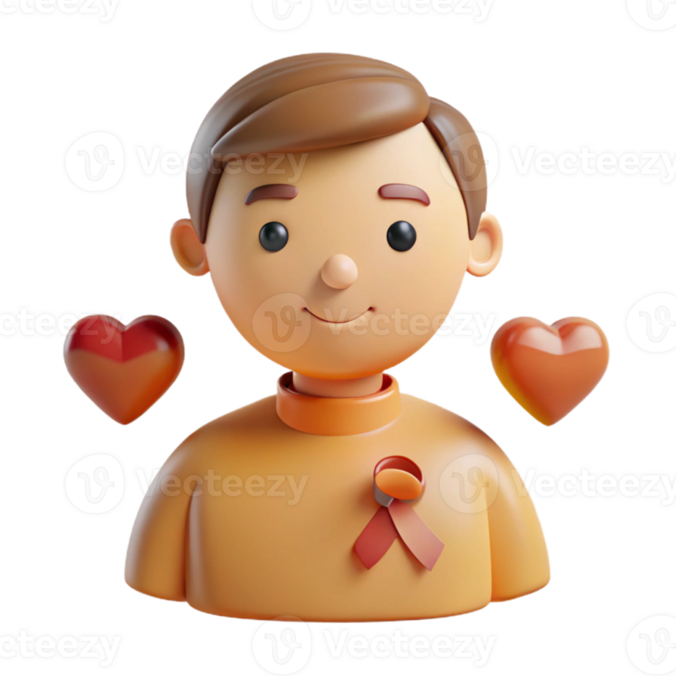 Smiling Cartoon Character with Hearts and a Ribbon png