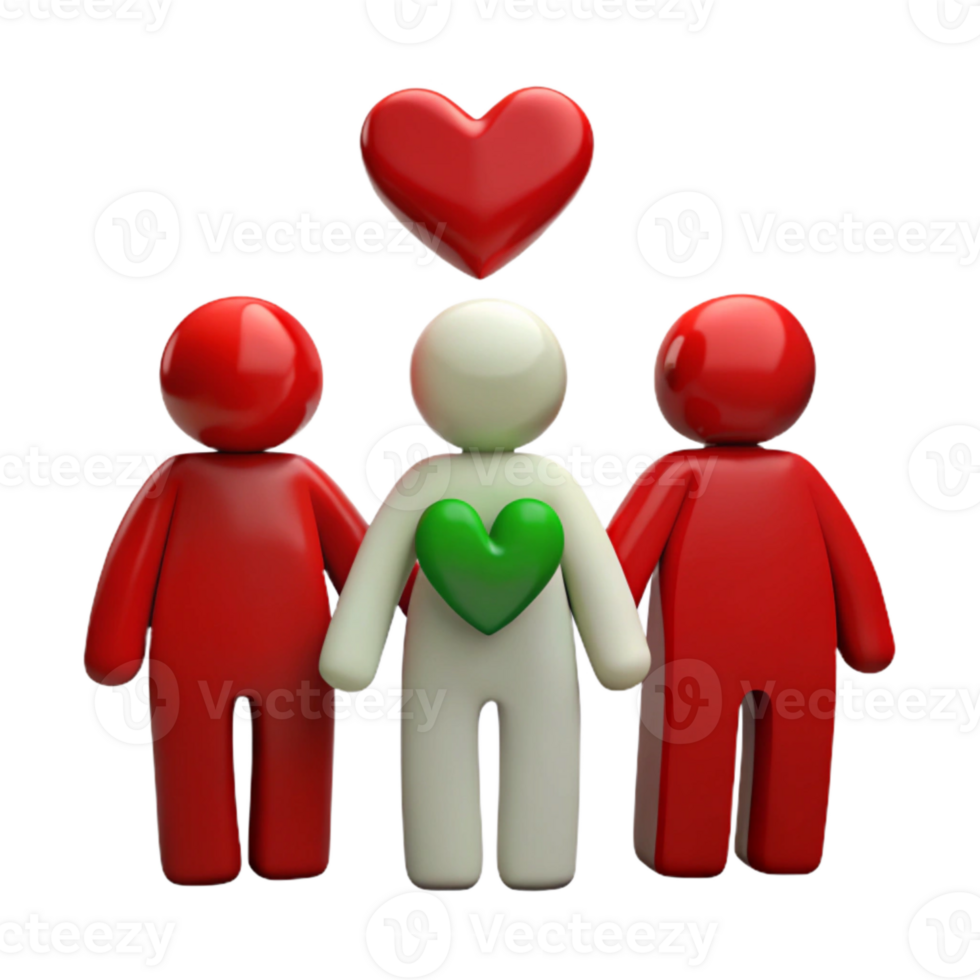 Three Stick Figures Holding Hands with a Heart png