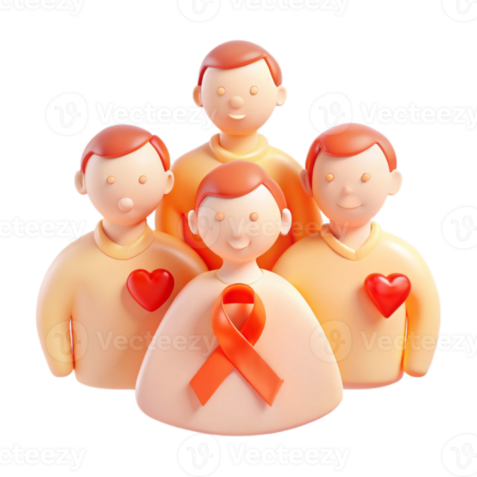 Group of People Showing Support with an Orange Ribbon png