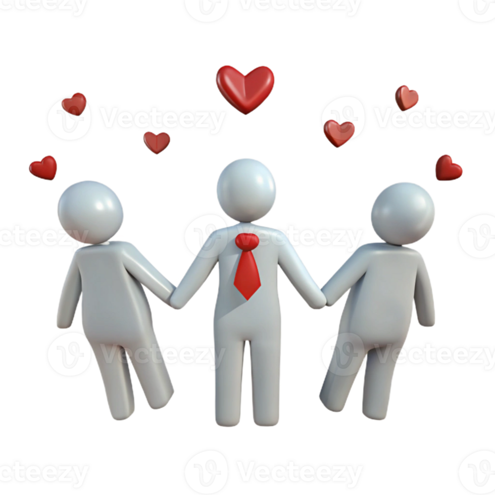 Three Stick Figures Holding Hands Surrounded by Hearts png