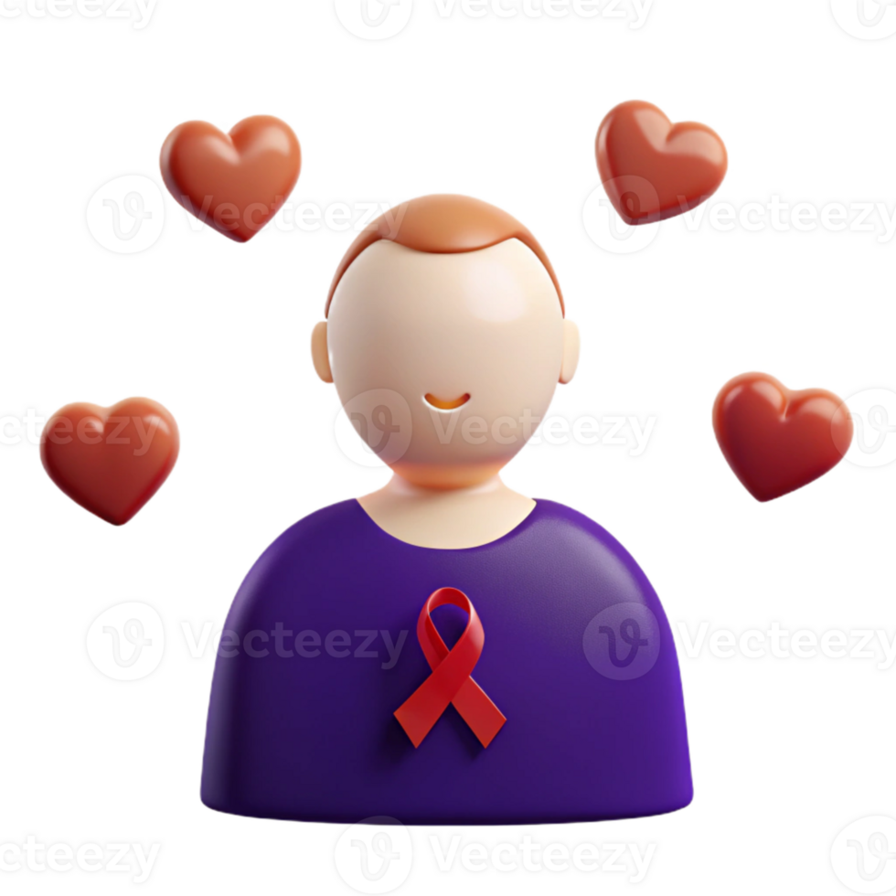 3D Illustration of Person with Red Ribbon and Hearts png