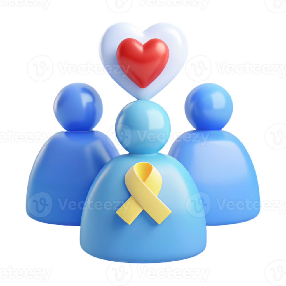 Community Support and Awareness 3D Illustration of People with Heart and Ribbon png