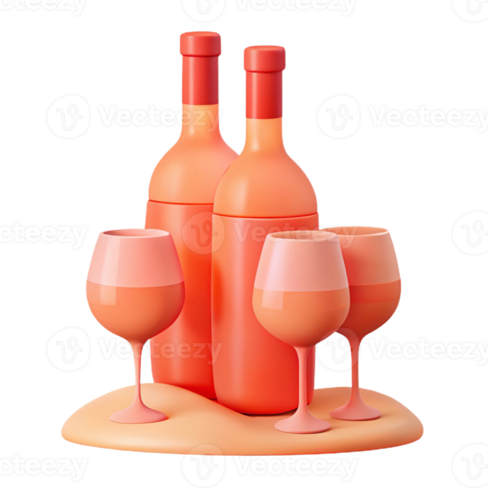 Two Bottles and Three Glasses of Wine png