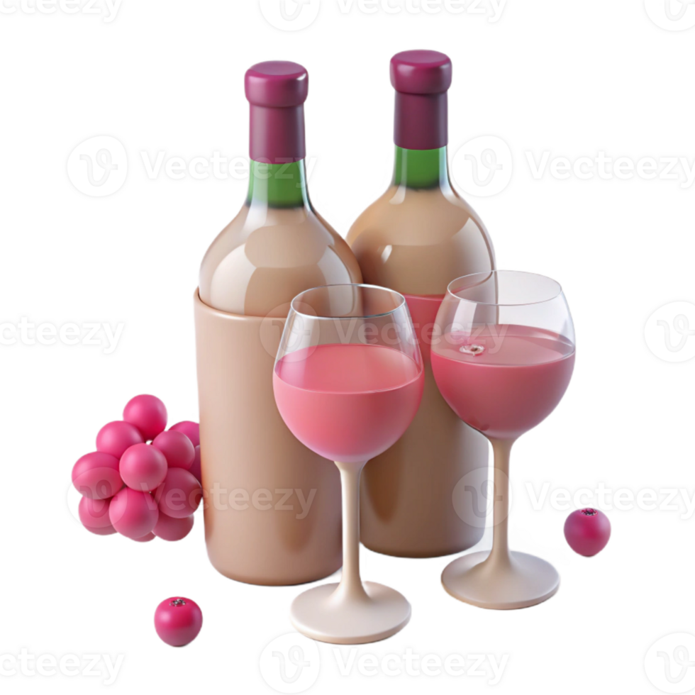 Two Bottles of Wine and Two Glasses with Grapes png