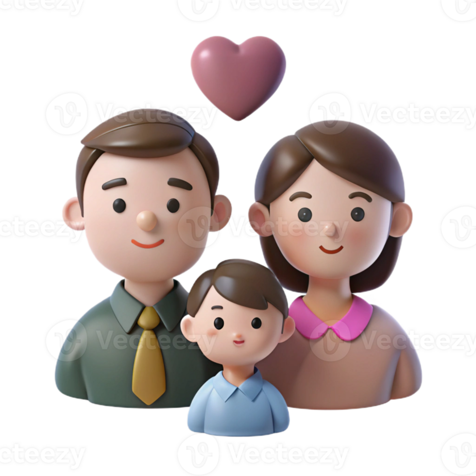 3D Illustration of a Happy Family with a Heart Above Their Heads png