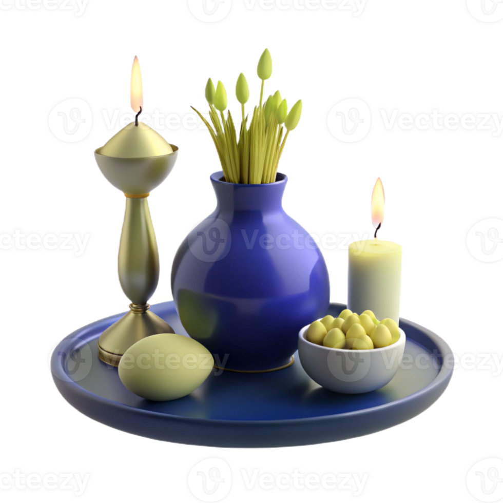 Still Life with Candles, Flowers, and Objects on a Tray png