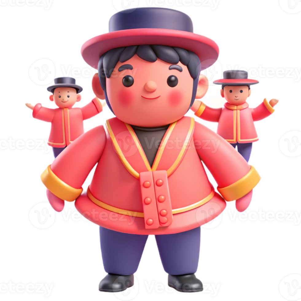 Cute Cartoon Characters Wearing Red Jackets and Hats png