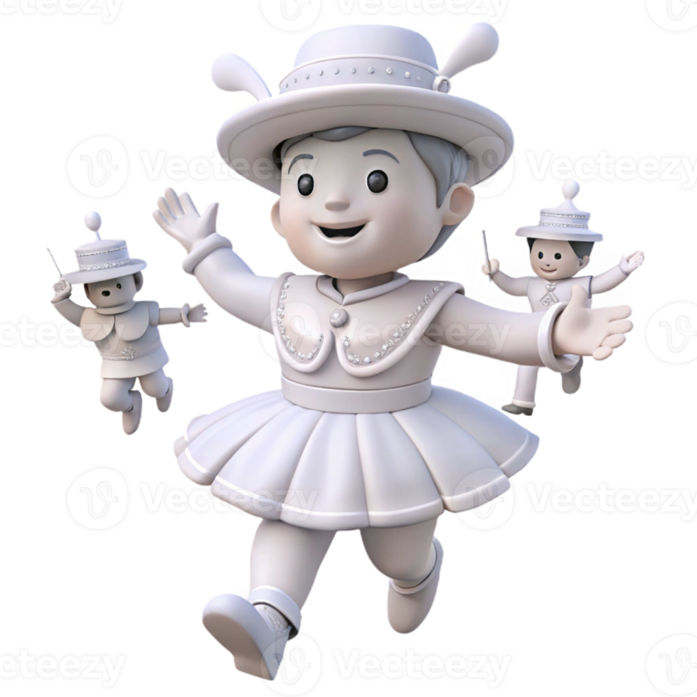 Smiling Cartoon Character in White Dress and Hat png