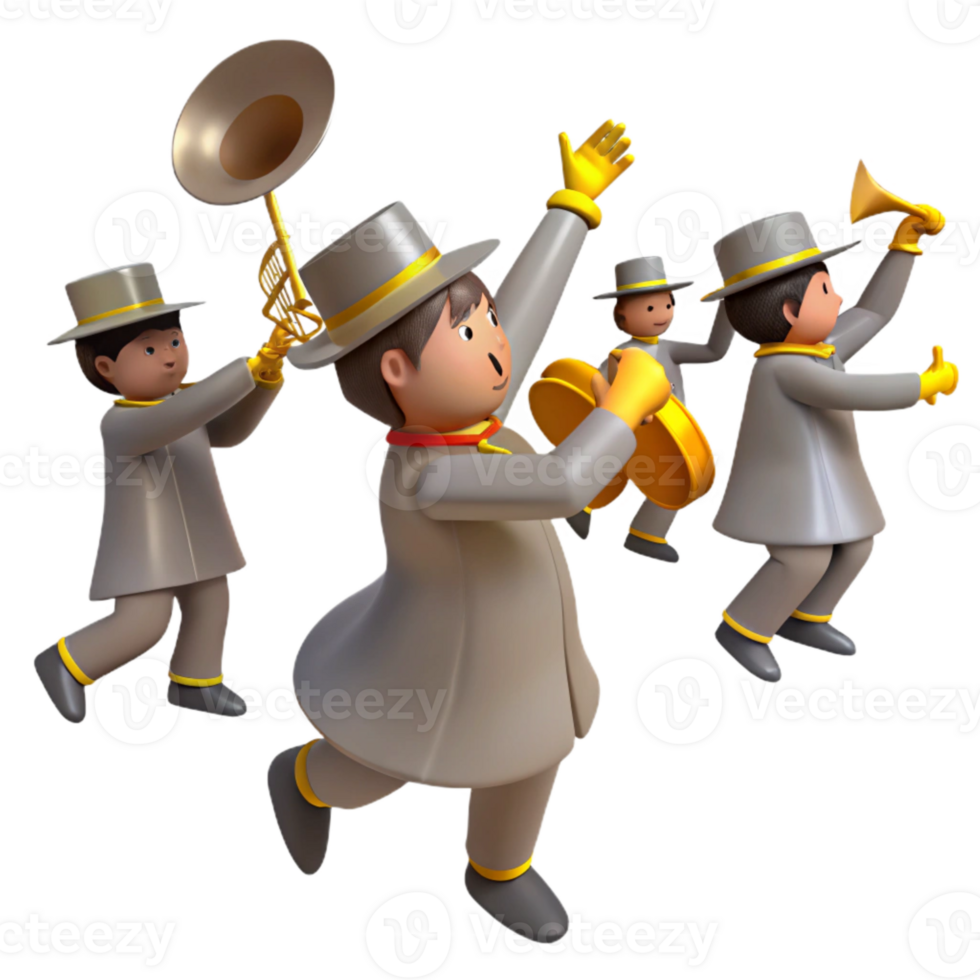 Animated Characters Playing Instruments in a Marching Band png