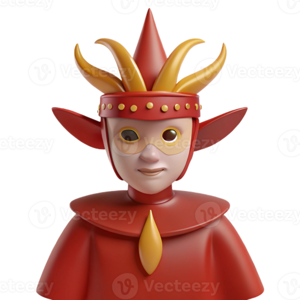 3D Render of a Cartoon Character Wearing a Red and Gold Costume with a Mask and Pointy Ears png