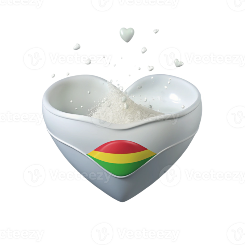 Heart-Shaped Bowl Filled with Sugar and a Flag png