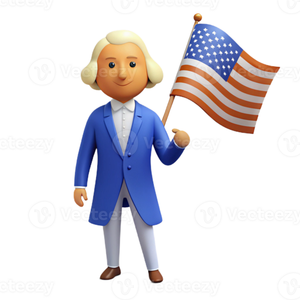 Patriotic Cartoon Character Holding American Flag png