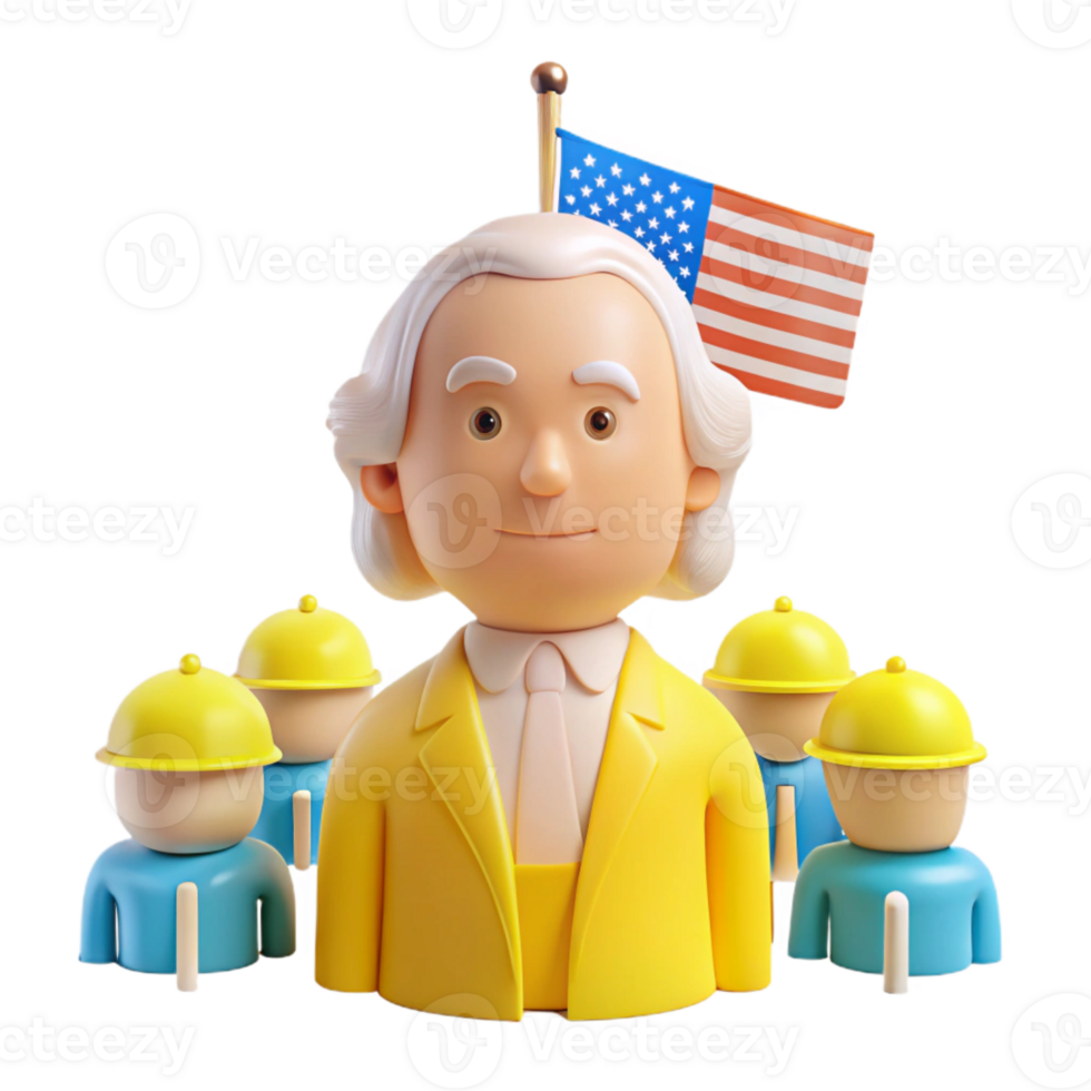 3D Cartoon Illustration of a Leader with Workers and a Flag png