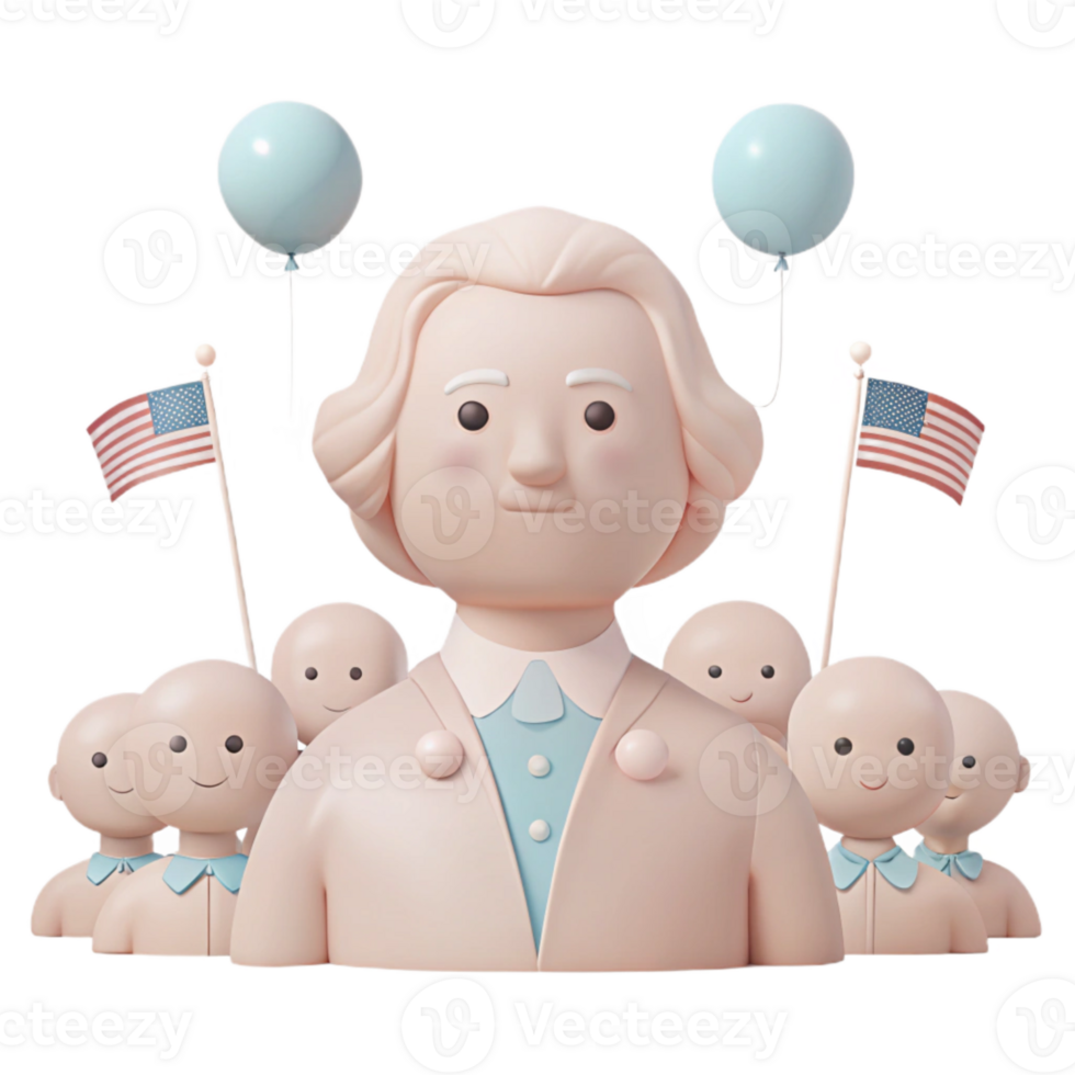 Patriotic 3D Characters with American Flags and Balloons png