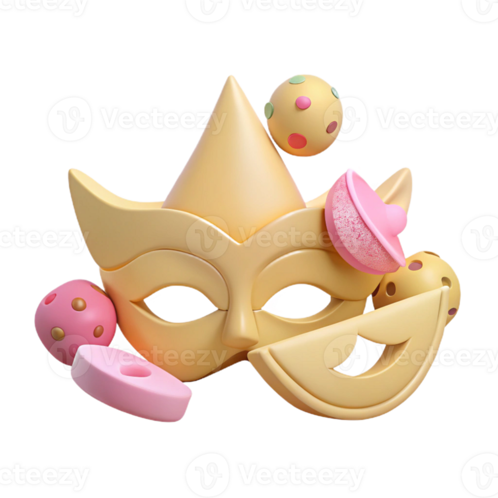 3D Rendered Carnival Mask with Colorful Objects png