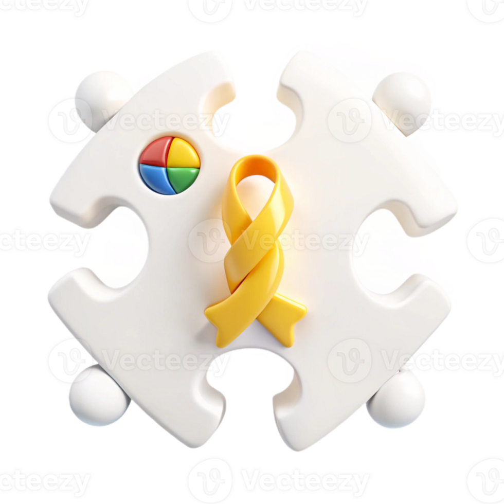 Puzzle Piece with Yellow Ribbon and Circular Graphic png