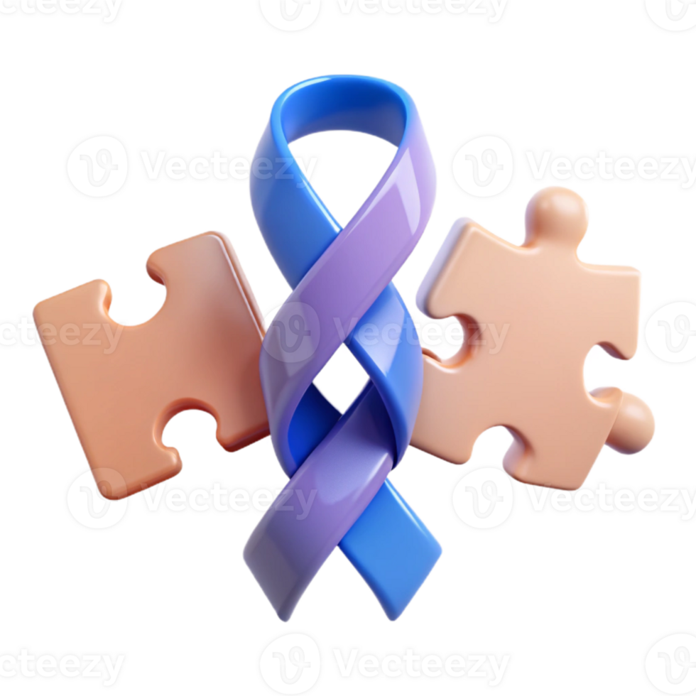 Blue and Purple Ribbon with Puzzle Pieces A Symbol of Support and Awareness png