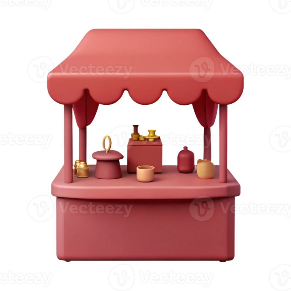 3D Render of a Red Market Stall with a Canopy png