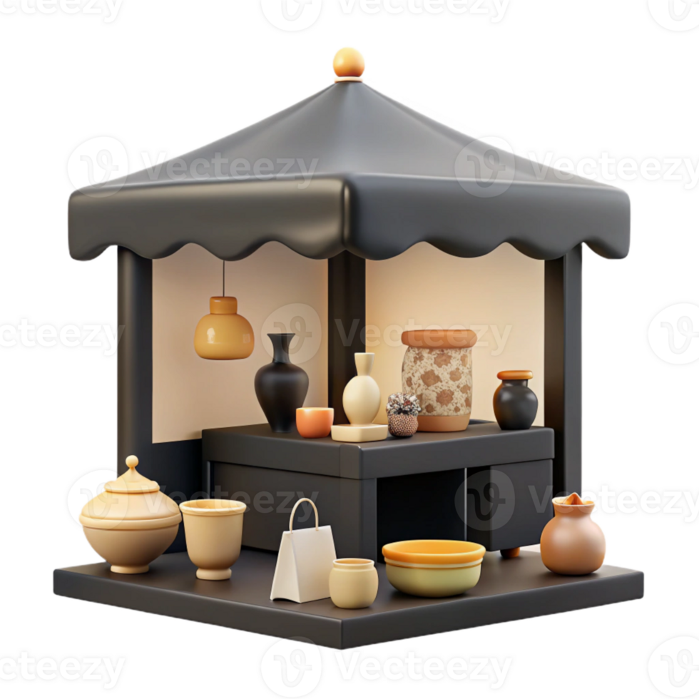 3D Rendered Market Stall with Ceramic Items png