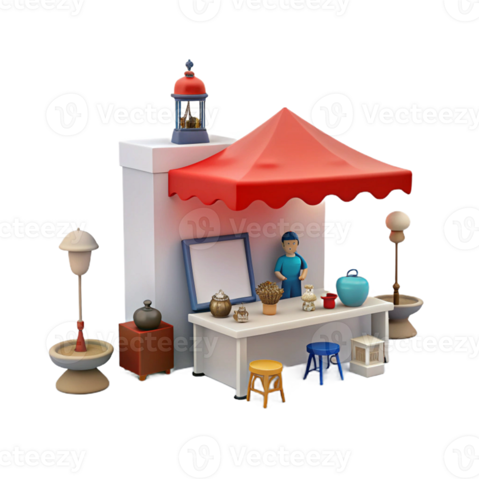 3D Illustration of a Small Shop with a Red Awning png