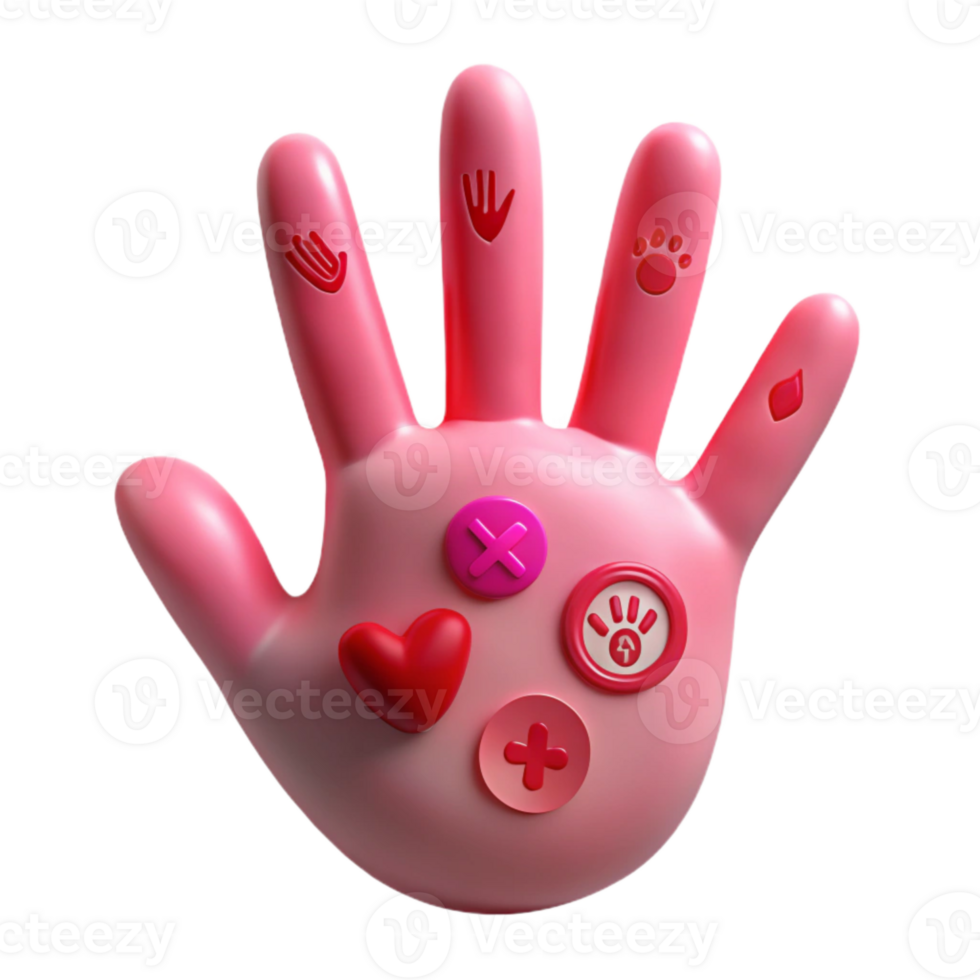 Pink Hand with Various Red Symbols png