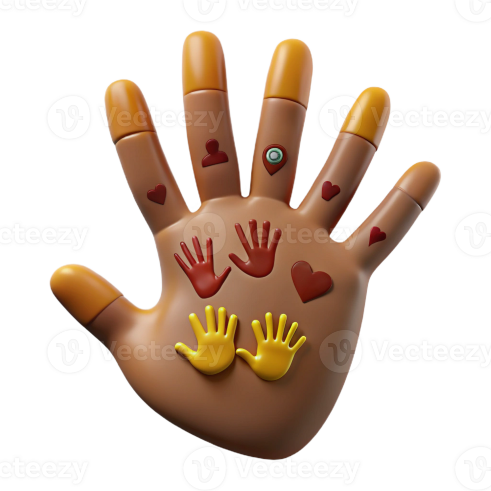 Hand with Symbols of Love, Connection, and Help png