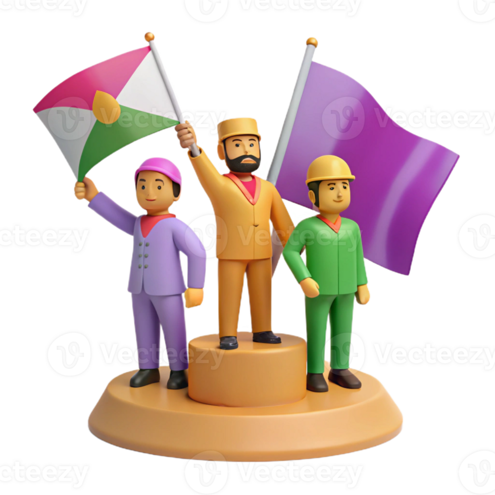3D Illustration of Three People Holding Flags on a Podium png