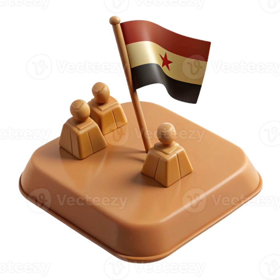 3D Render of Flag and Figures on Platform png