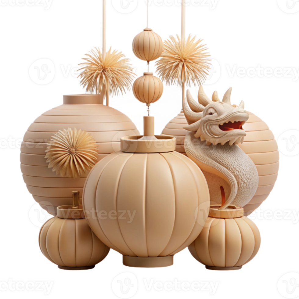 Decorative Tan Objects with Dragon Figurine png