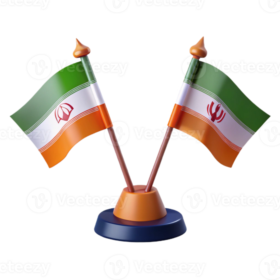 3D Render of Two Iranian Flags on a Stand png