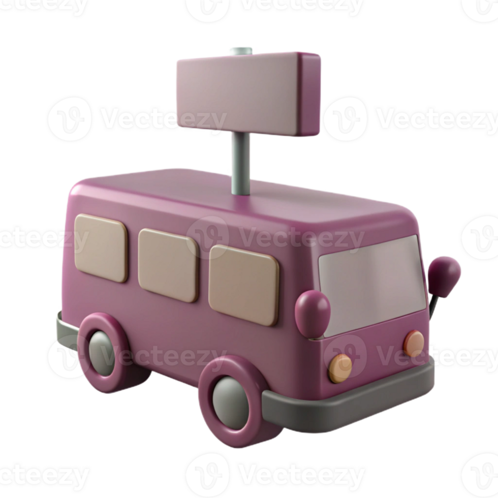 3D Render of Pink Bus with Blank Sign png