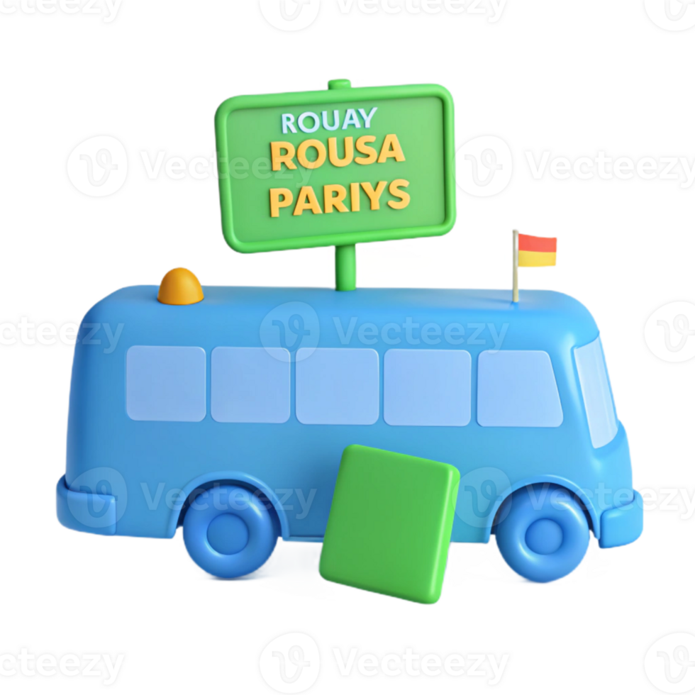 Toy Bus with Sign and Flag png
