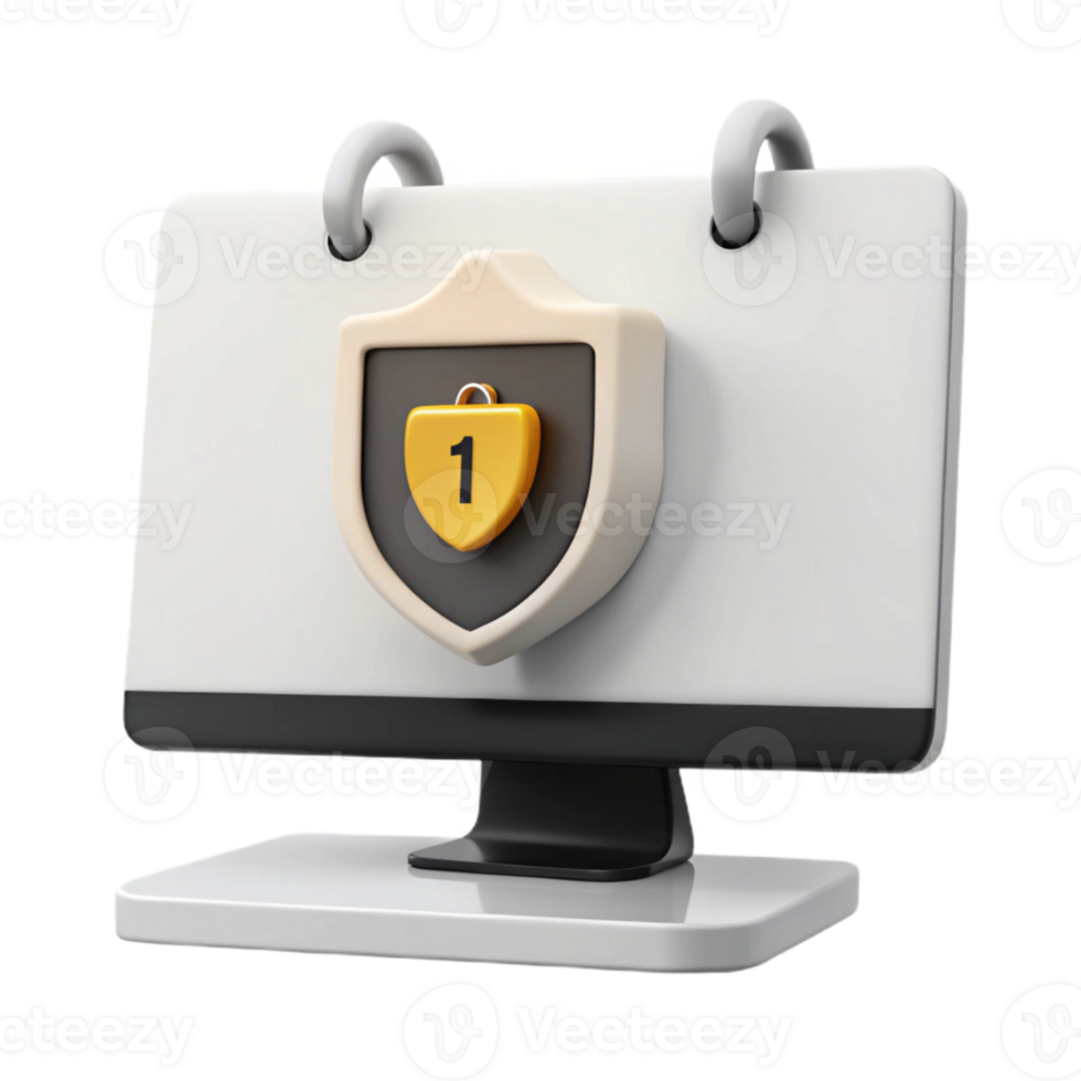 Calendar Icon with Shield and Lock on Desktop Monitor png