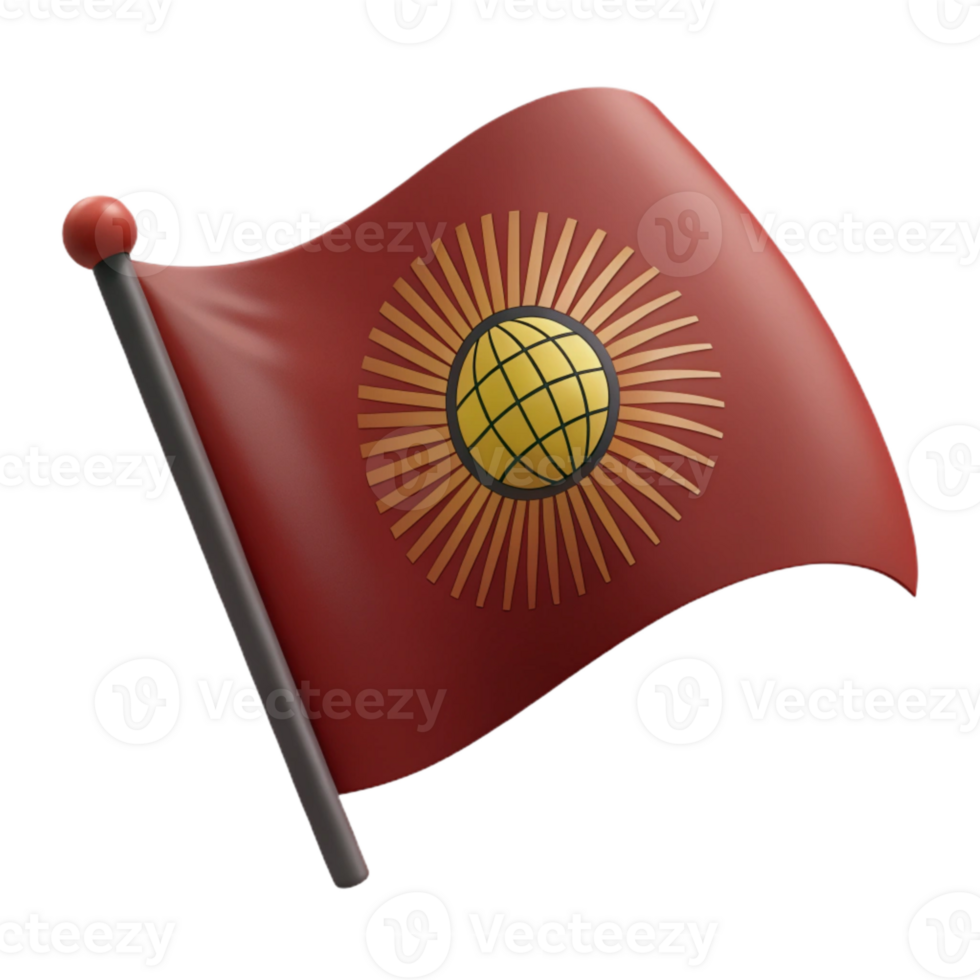 Red Flag with Sun and Globe Symbol png
