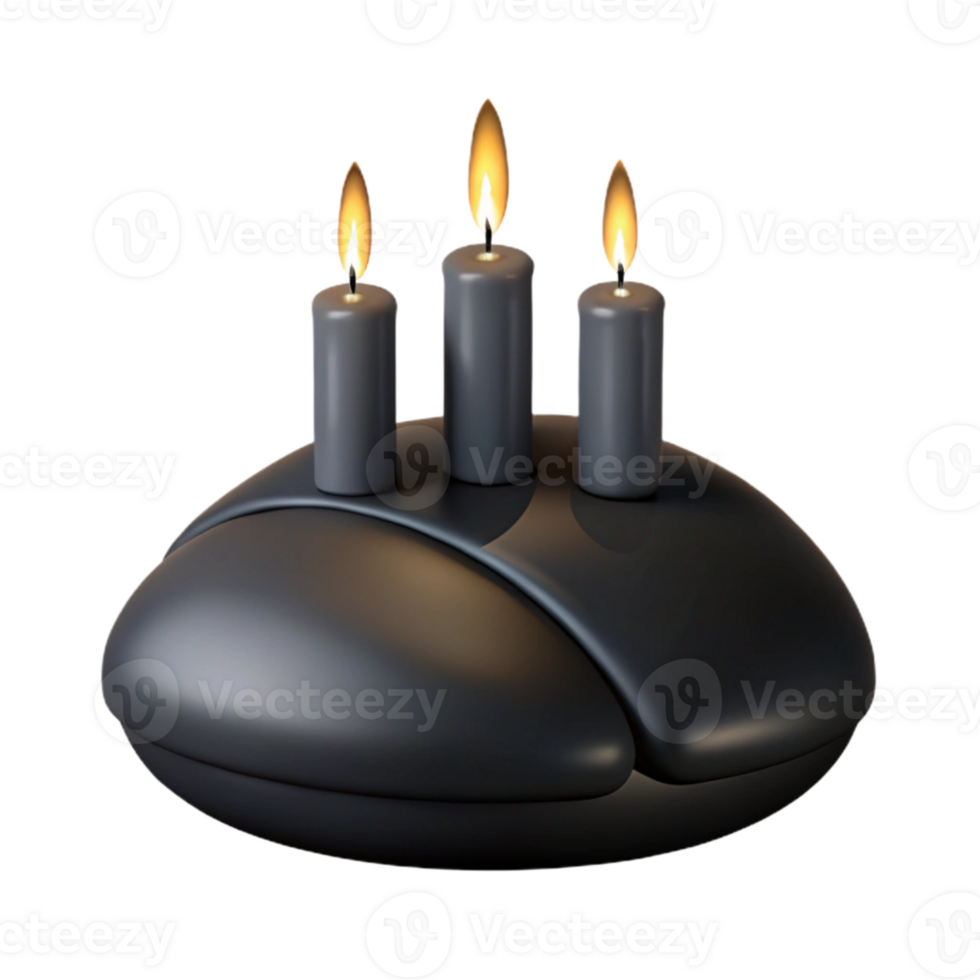 Three Burning Candles on a Black Oval Stand png