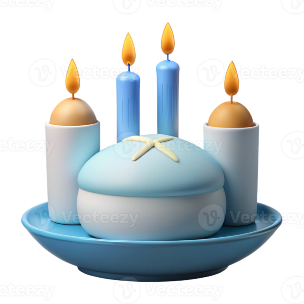 Blue Candles with Round Object on Plate png