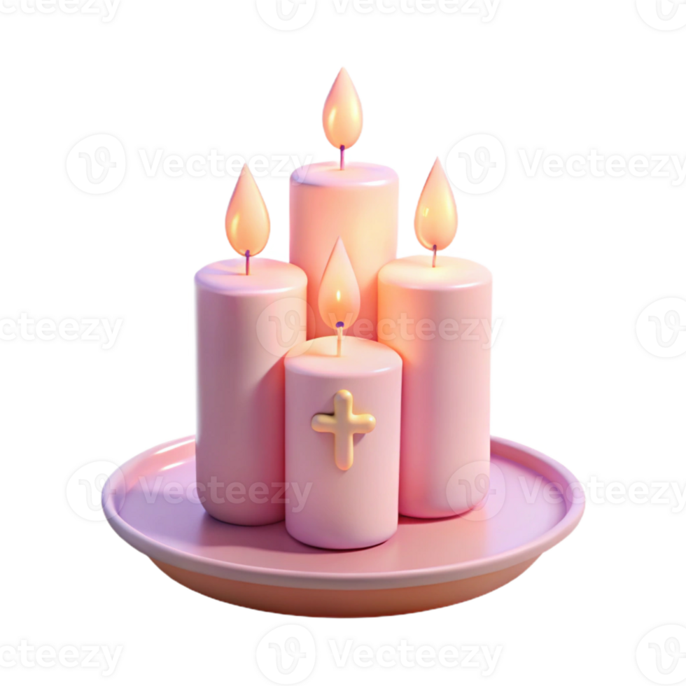 Four Pink Candles with a Cross on a Plate png