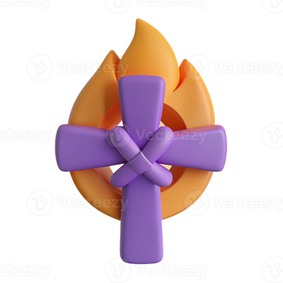 3D Render of a Purple Cross and a Flame png