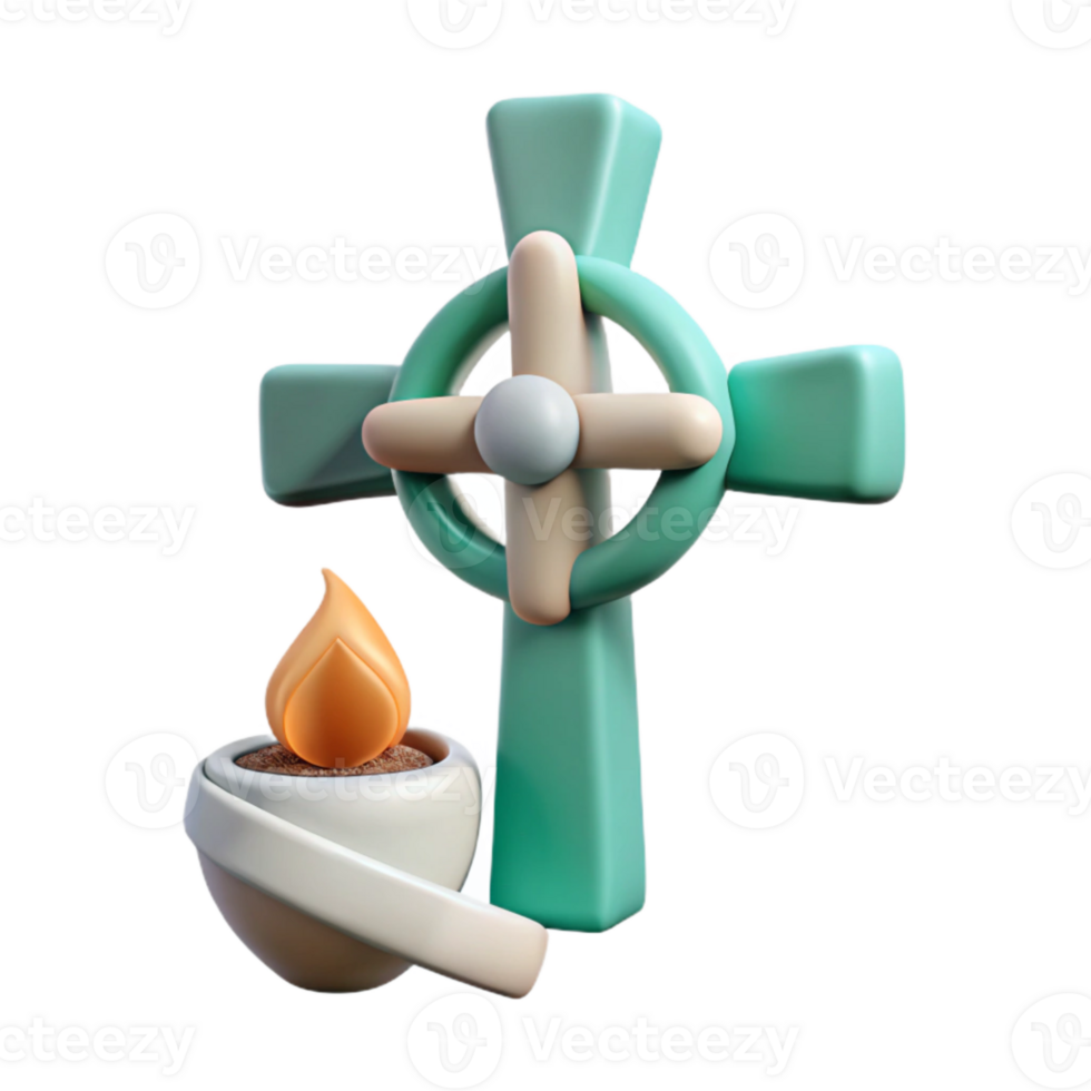 3D Rendered Celtic Cross with Flame png