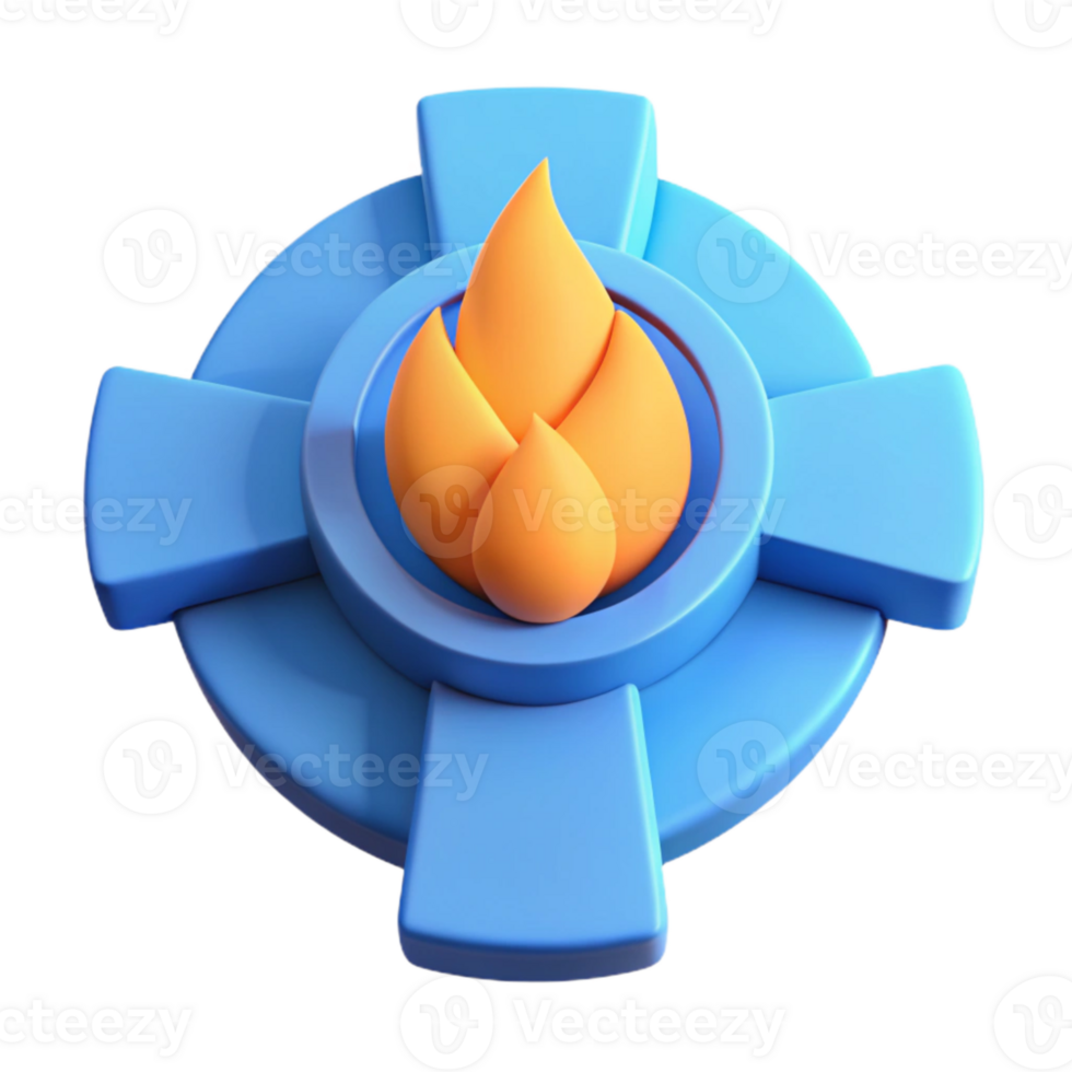 3D Flame Icon on Blue Circular Base png