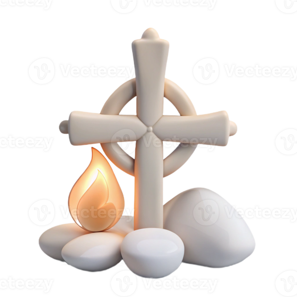 Celtic Cross with Flame and Stones png