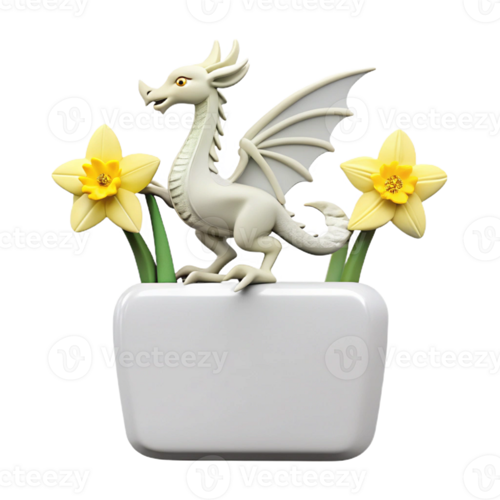 Cute Dragon with Daffodils png