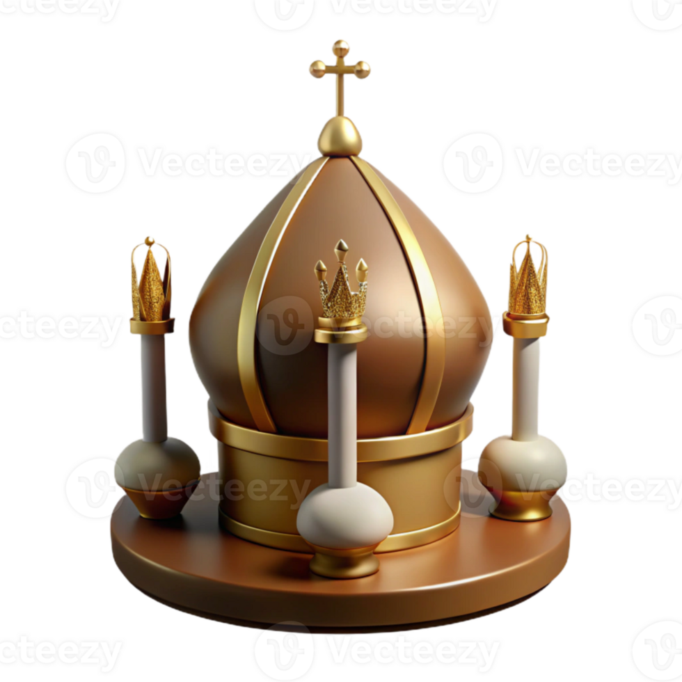 Golden Crown with Three Towers and Cross png