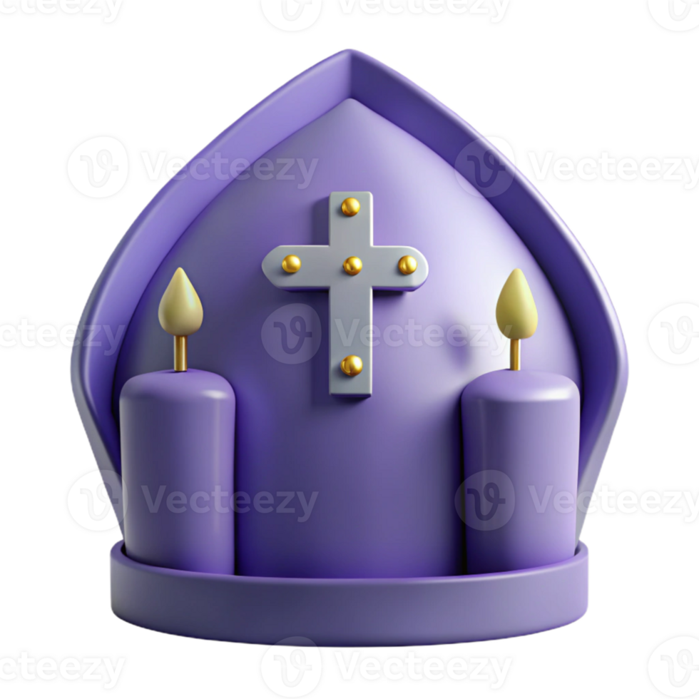 Purple 3D Render of a Religious Symbol with Candles and a Cross png