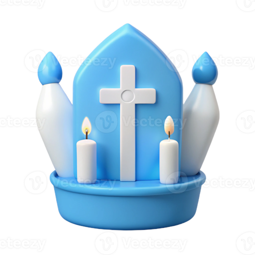 3D Render of Church with Cross and Candles png