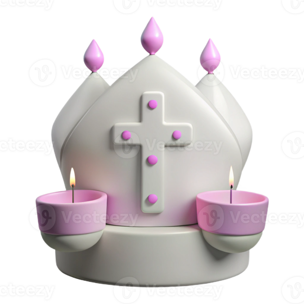 3D Render of a White Hat with a Cross and Candles png