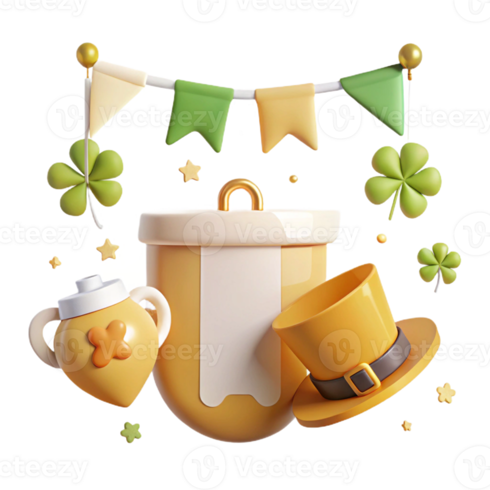 Celebrate with 3D Shamrock, Pot of Gold, and Hat png