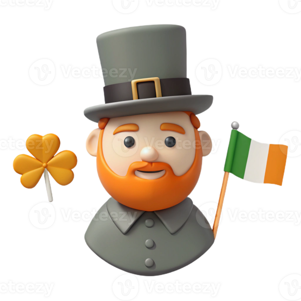 Irish Man 3D Render with Shamrock and Flag png