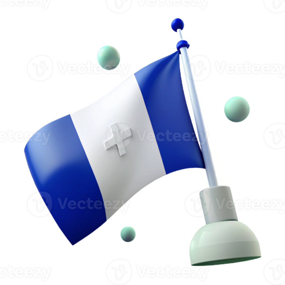 3D Render of a Blue and White Flag with a White Cross in the Center png